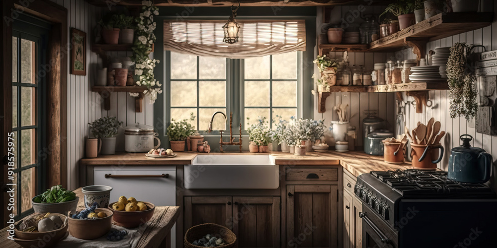 Beautiful Cozy farmhouse kitchen with rustic wood accents Beautiful Cozy farmhouse kitchen with rustic wood accents
