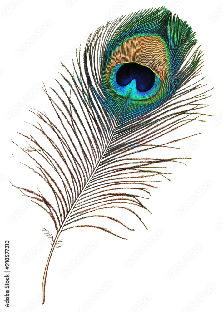 Obraz premium Colorful peacock feather, cut out - stock png.