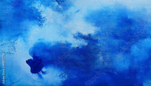 Blue watercolor washed brush stroke. Abstract painted background. Ink art on white canvas.