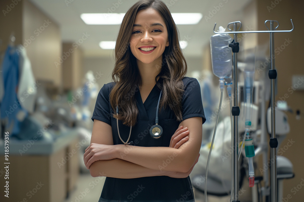 Fototapeta premium High-quality portrait headshot of a medical doctor, showcasing their professionalism and expertise in the healthcare field. Perfect for medical profiles, healthcare websites, and professional branding