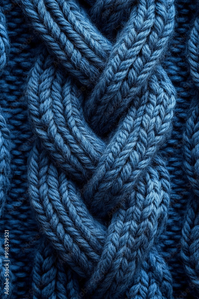 Blue wool knitted pattern with pigtails. Background for a knitting or sewing shop. Part of the pattern on the sweater. Blue wool knitted pattern with pigtails. Background for a knitting or sewing shop. Part of the pattern on the sweater.