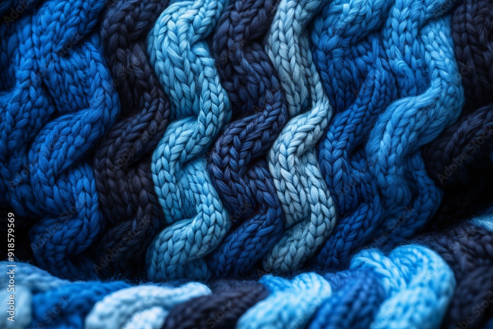 Blue wool knitted pattern with pigtails. Background for a knitting or sewing shop. Part of the pattern on the sweater. Blue wool knitted pattern with pigtails. Background for a knitting or sewing shop. Part of the pattern on the sweater.