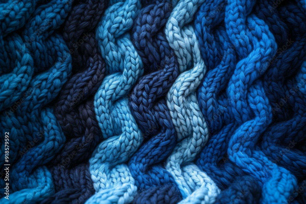 Blue wool knitted pattern with pigtails. Background for a knitting or sewing shop. Part of the pattern on the sweater. Blue wool knitted pattern with pigtails. Background for a knitting or sewing shop. Part of the pattern on the sweater.