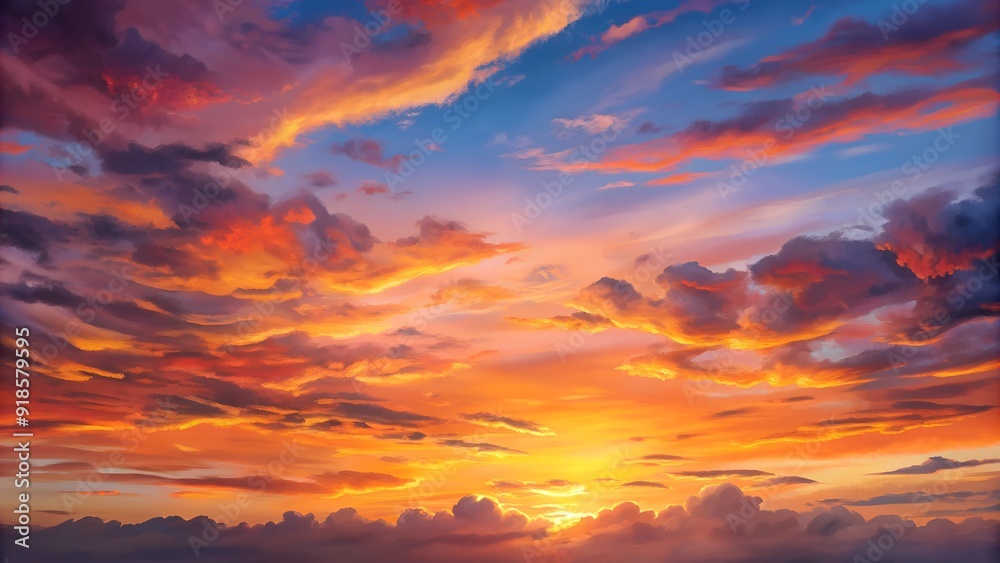 Vibrant sunset sky with dramatic clouds and vivid colors