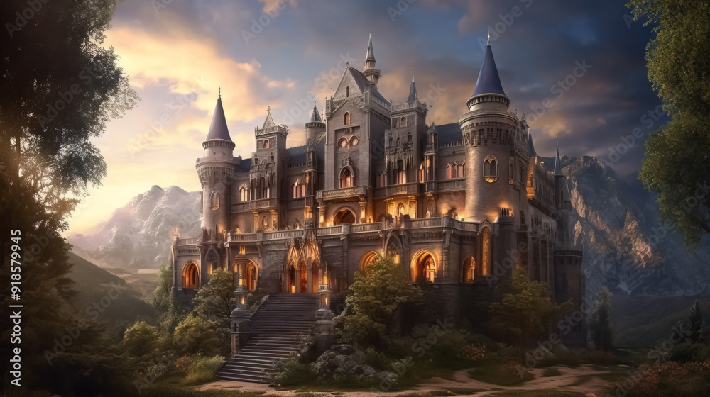 Fototapeta premium Abandoned castle. surreal mystical fantasy artwork