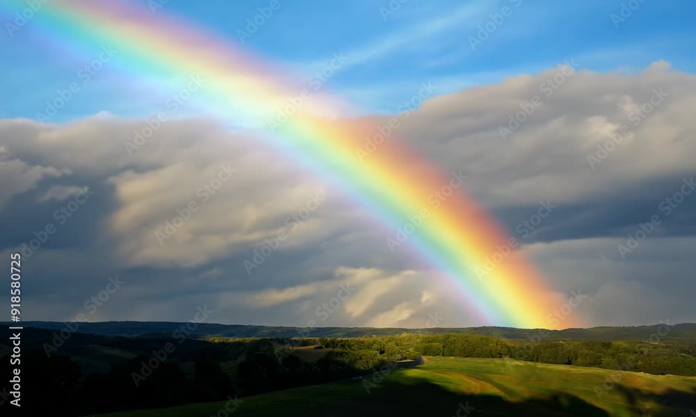 Breathtaking natural rainbow arcs across a dynamic sky filled with fluffy white clouds, symbolizing hope and beauty after a storm in this stunning scenic Breathtaking natural rainbow arcs across a dynamic sky filled with fluffy white clouds, symbolizing hope and beauty after a storm in this stunning scenic
