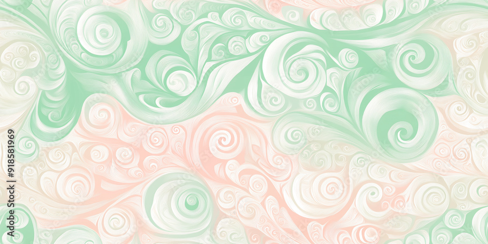 Peppermint swirls in pastel colors, featuring soft pinks and greens with intricate patterns, seamless pattern Peppermint swirls in pastel colors, featuring soft pinks and greens with intricate patterns, seamless pattern