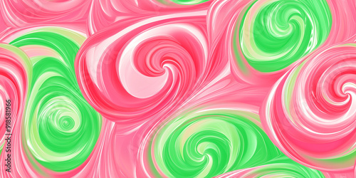 Peppermint swirls in neon pink and green, featuring bold patterns and a glossy finish, seamless pattern