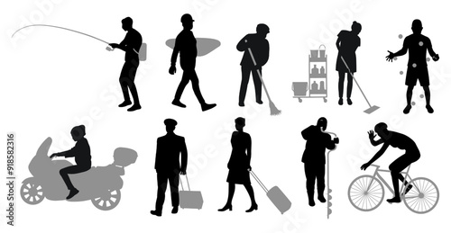 Silhouettes of people of different professions, a group of men and women