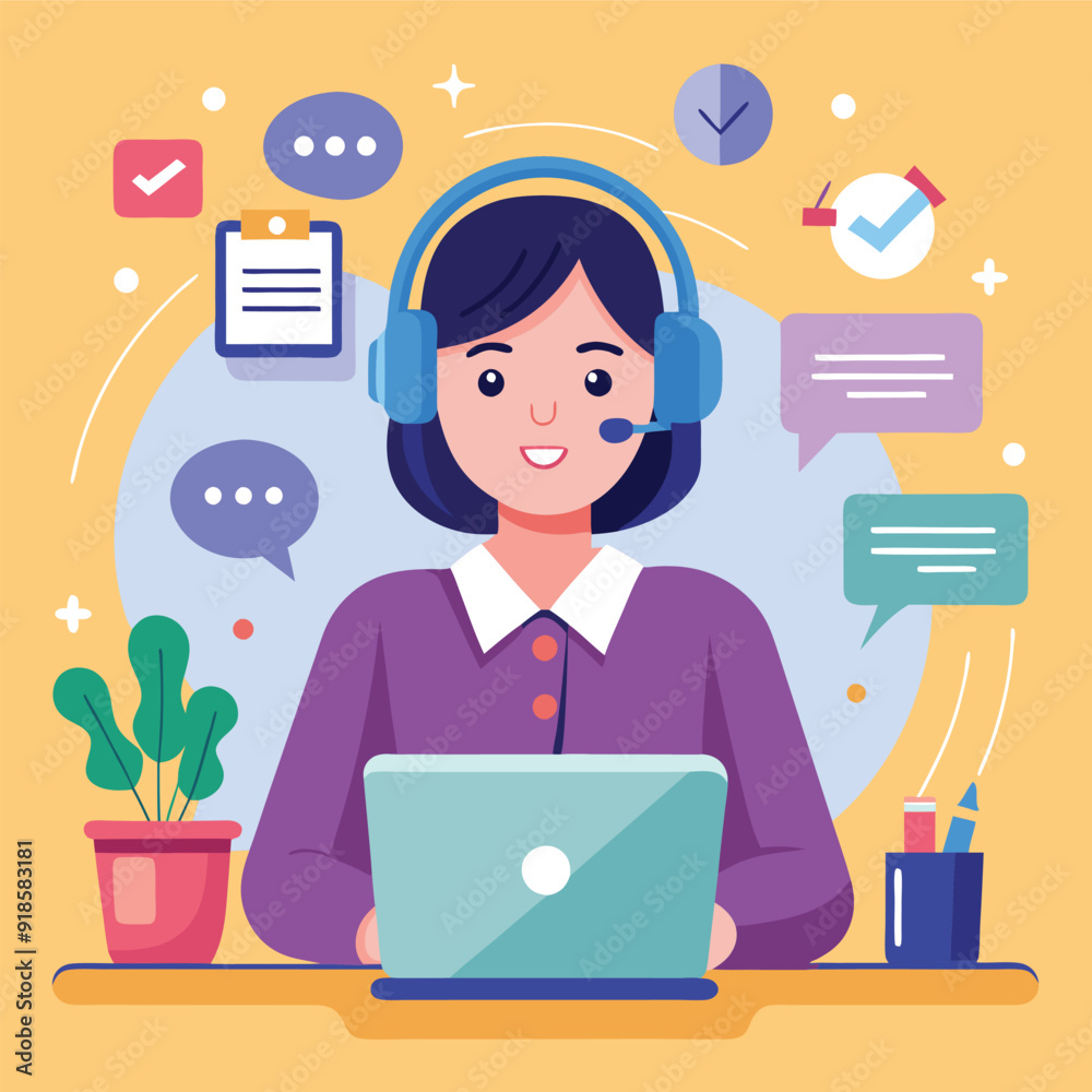 Woman customer support operator in an office Woman customer support operator in an office