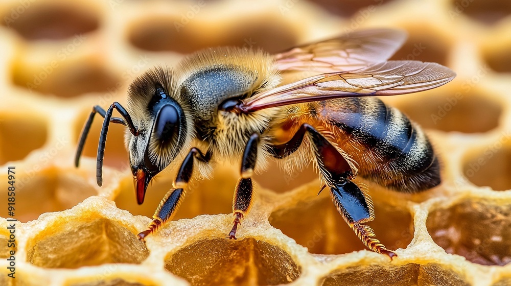 Nature's Architect: Bee on Honeycomb Nature's Architect: Bee on Honeycomb