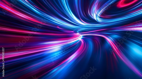  Modern abstract high-speed light effect. Abstract background with curved beams of light. Technology futuristic dynamic motion. Movement pattern for banner or poster design background concept.