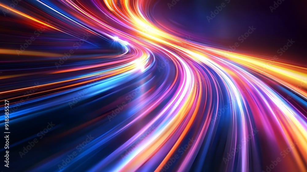 
Modern abstract high-speed light effect. Abstract background with curved beams of light. Technology futuristic dynamic motion. Movement pattern for banner or poster design background concept.