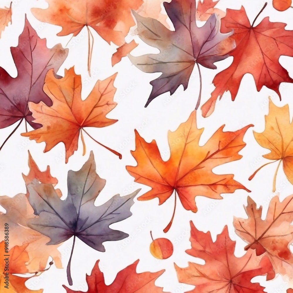 Colorful background of autumn maple tree leaves background. Multicolor maple leaves autumn background. Painted in watercolor Colorful background of autumn maple tree leaves background. Multicolor maple leaves autumn background. Painted in watercolor