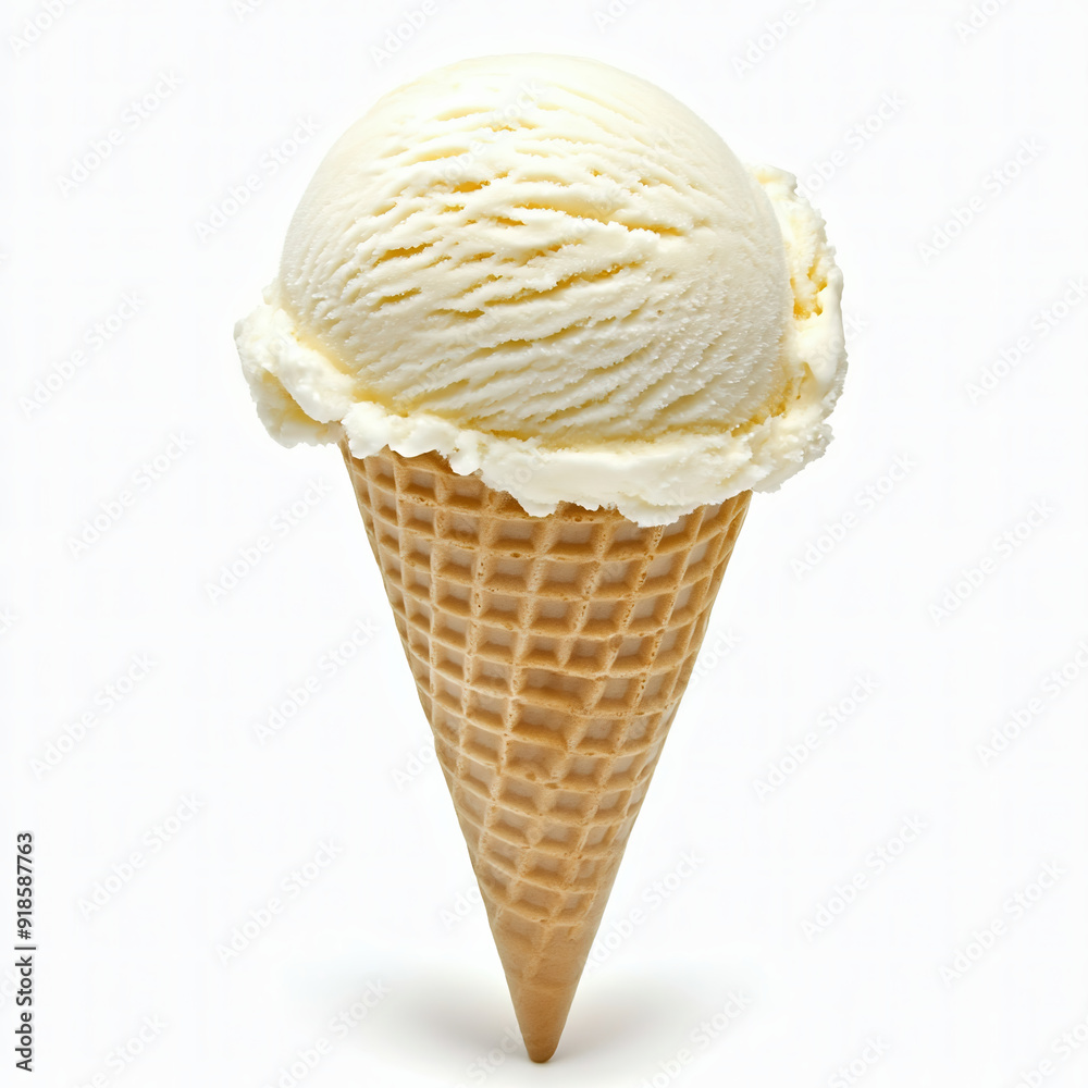 Ice Cream Cone With Vanilla Ice Cream, White Background.
Ice Cream Cone With Vanilla Ice Cream, White Background.