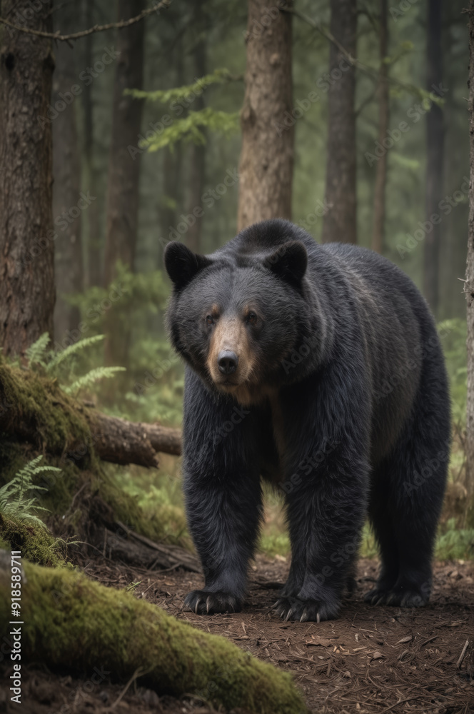 Fototapeta premium Black Bear in Lush Forest