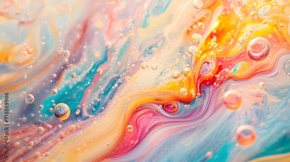 Abstract colorful background with flowing paint and bubbles. Abstract colorful background with flowing paint and bubbles.