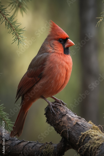 Vibrant Red Cardinal Perched on a Branch