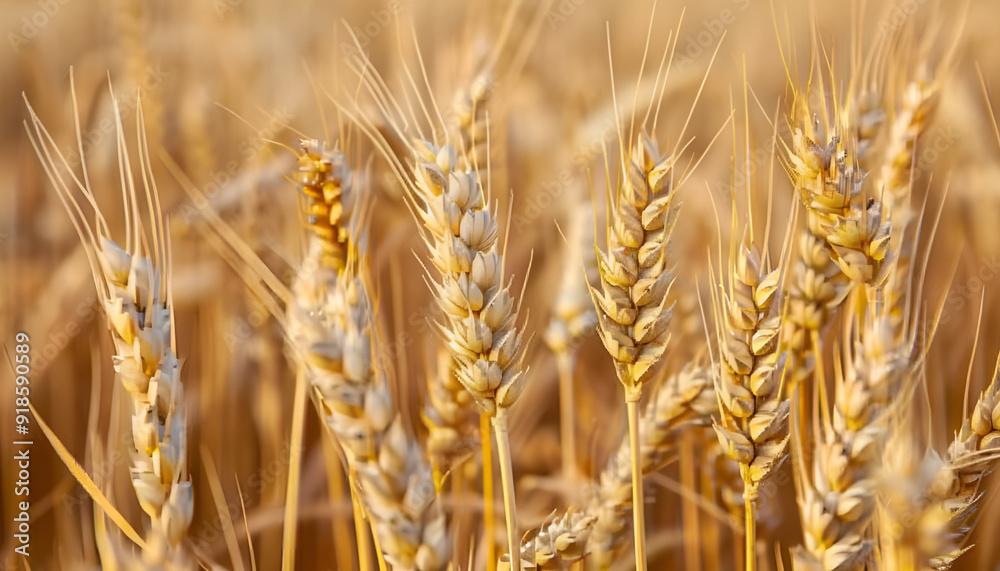 Close up of wheat ears, field of wheat in a summer day. Harvesting period Close up of wheat ears, field of wheat in a summer day. Harvesting period