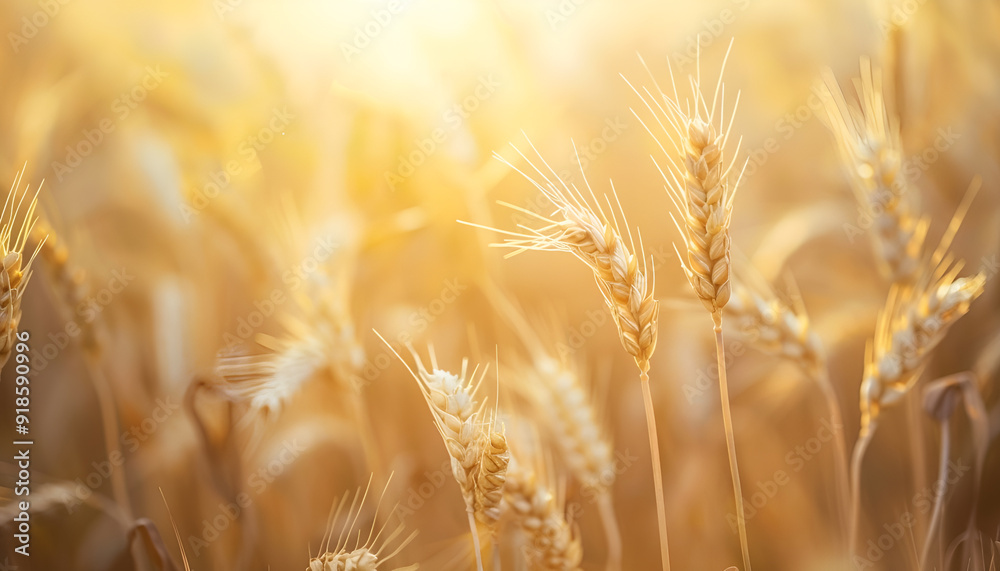 Close up of wheat ears, field of wheat in a summer day. Harvesting period Close up of wheat ears, field of wheat in a summer day. Harvesting period