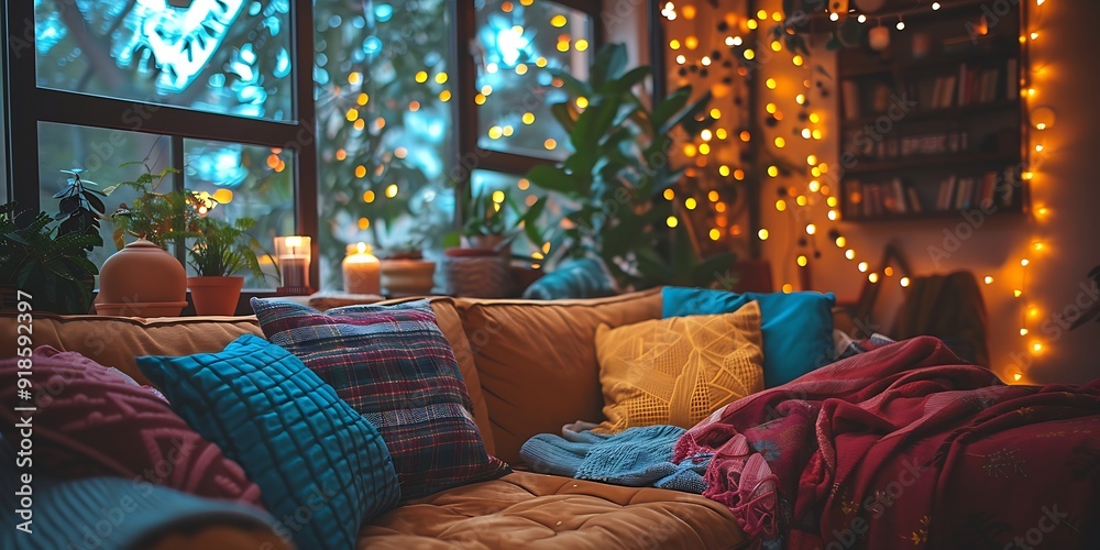 A cozy autumn evening in a modern living room with warm lighting and comfortable seating. A cozy autumn evening in a modern living room with warm lighting and comfortable seating.