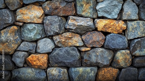 Textured stone wall with varied rocks - generative ai