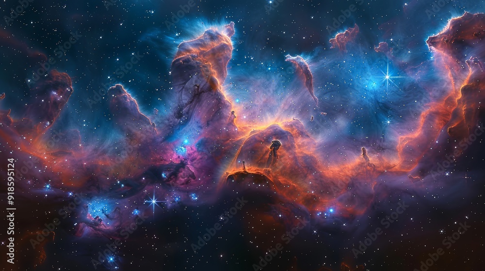 Cosmic cloud formation filled with colorful gases and stars in deep ...