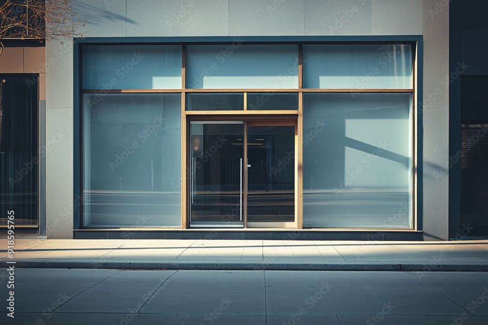 Fototapeta premium A large window with a door in front of a building