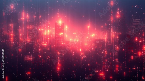 Futuristic cityscape with red lights - generative ai