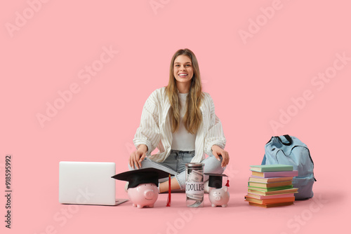 Female student sitting with...