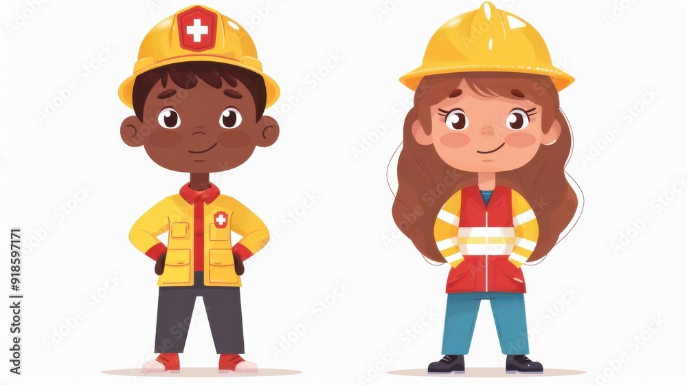Firefighters in training with safety gear and helmets Firefighters in training with safety gear and helmets