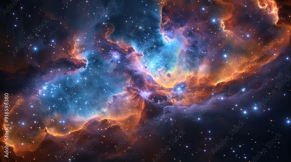 Obraz premium Vibrant cosmic landscape showcasing a colorful nebula filled with stars and gas in deep space during the exploration of the universe