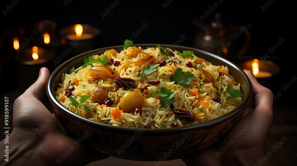 A person is holding a bowl of food with rice and vegetables food photography AI Generated A person is holding a bowl of food with rice and vegetables food photography AI Generated