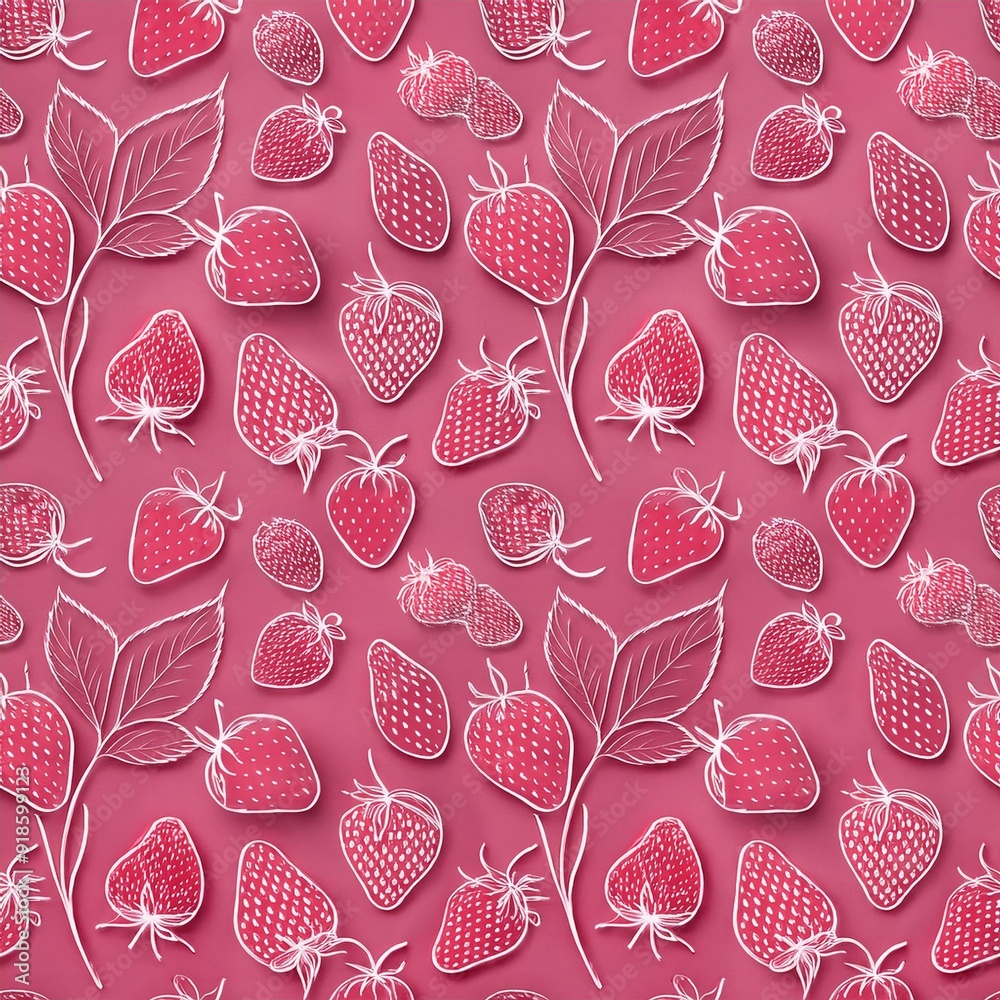 Strawberry seamless pattern, vector strawberries white line art illustration on pink background, hand drawn botanical outline illustration. Monochrome drawing. For background, packaging, textile. Strawberry seamless pattern, vector strawberries white line art illustration on pink background, hand drawn botanical outline illustration. Monochrome drawing. For background, packaging, textile.
