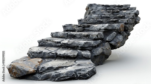 Rock staircase with a few rocks on the steps on white background AI Generated