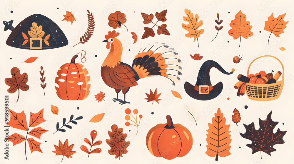 Traditional Thanksgiving Graphic - Classic Holiday Elements and Decor