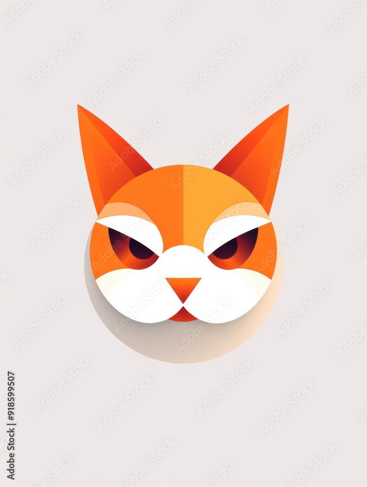 Fototapeta premium Simple cat head logo with orange details on white background