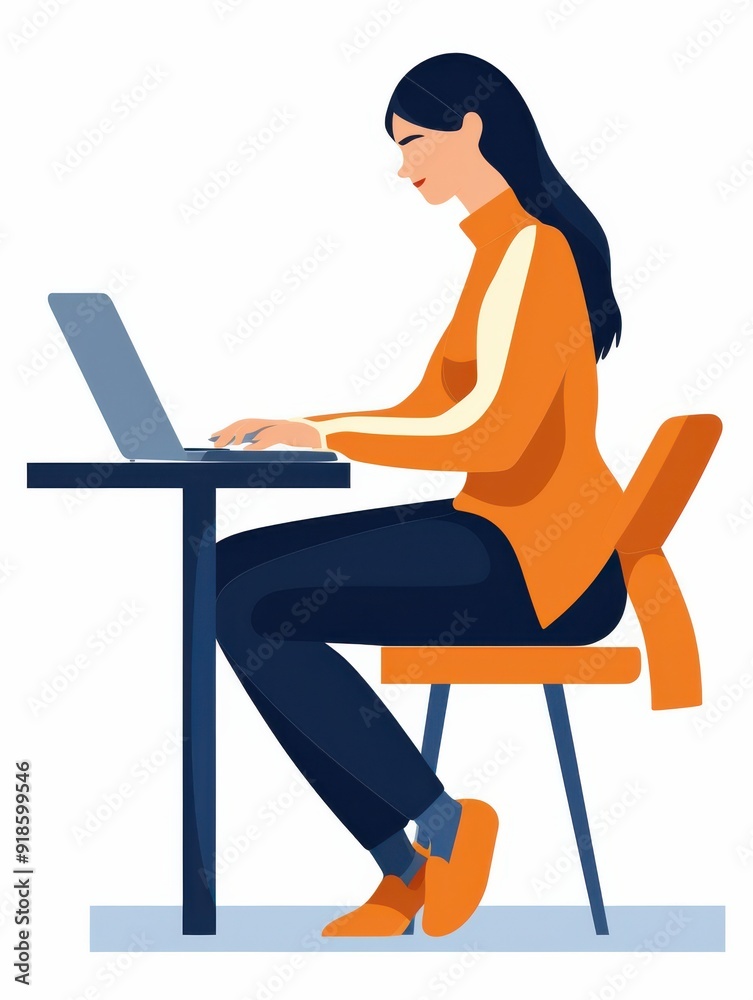 Woman working at a desk using a laptop Woman working at a desk using a laptop