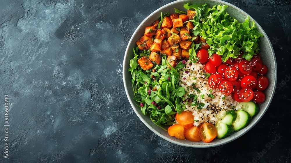 A bowl of food with a variety of vegetables and grains