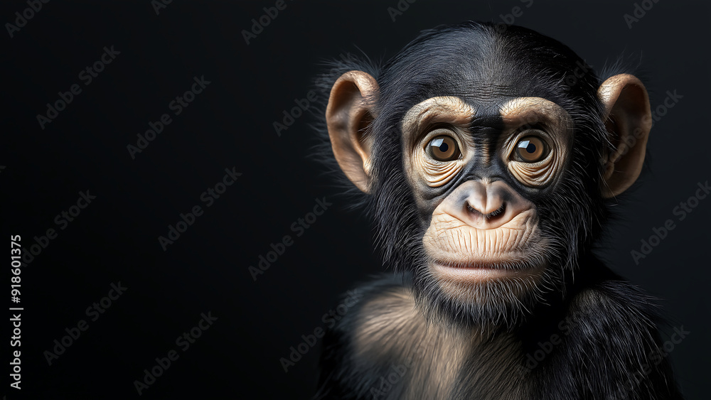 Young Chimpanzee Against a Dark Background Young Chimpanzee Against a Dark Background
