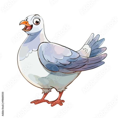 Watercolor vector of a cartoon Dove, isolated on a white background