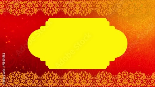 A beautifully ornate red and gold decorative banner featuring intricate patterns and a blank central space for customizable text or images.  photo