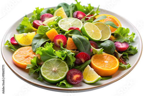 a vibrant salad with mixed greens and citrus slice