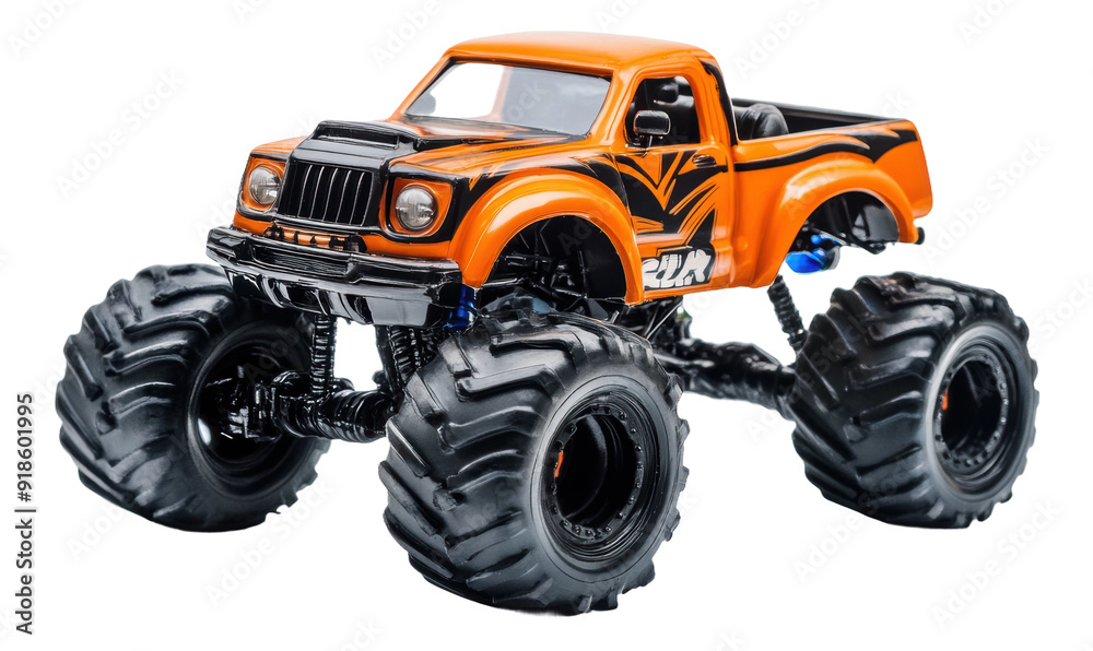 Orange monster truck on large black tires, cut out - stock png. Orange monster truck on large black tires, cut out - stock png.