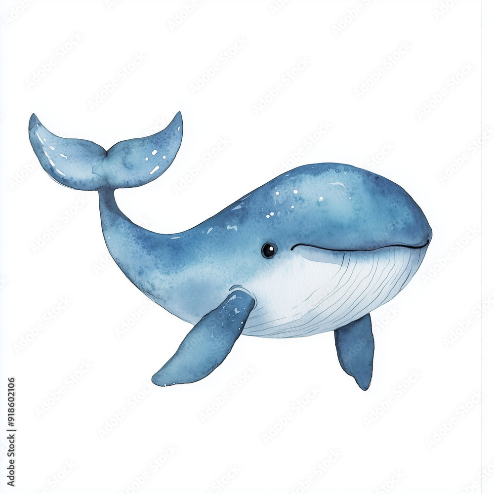 Obraz premium Whale Watercolor Art for Kids in Cartoon Style