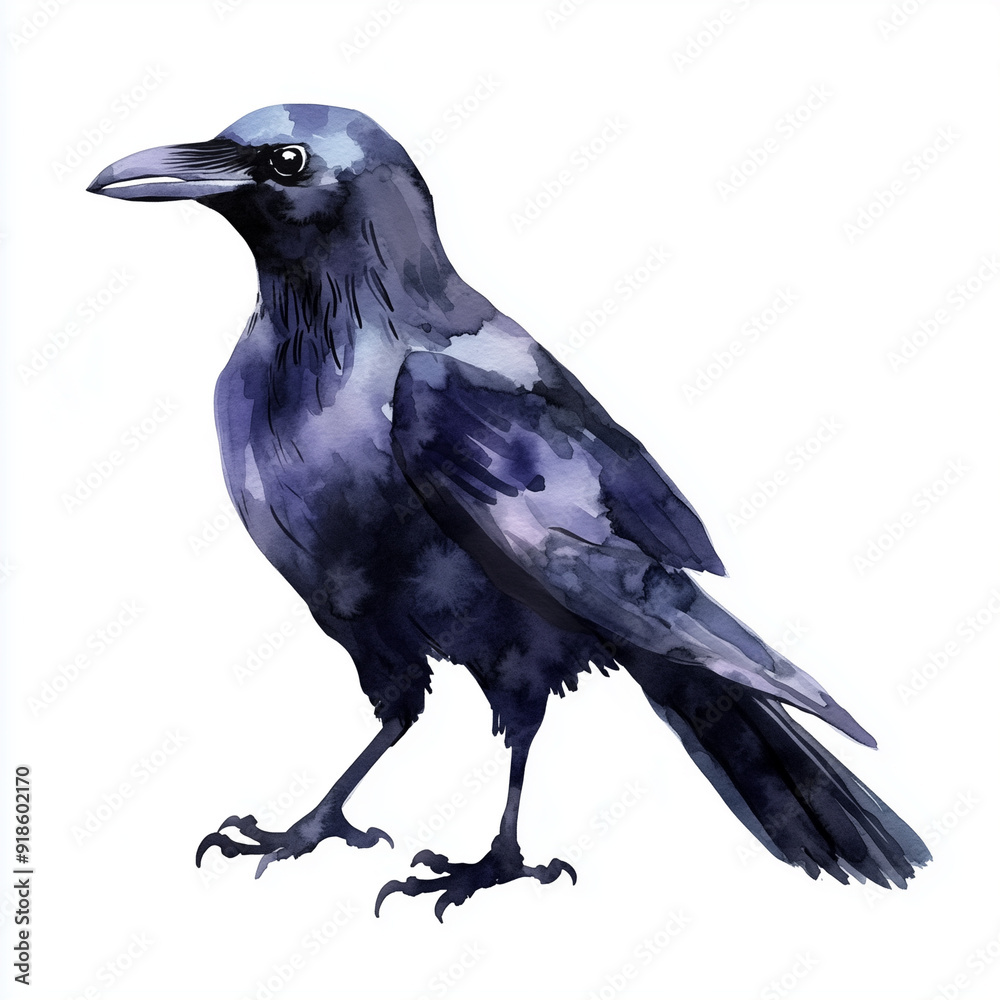 Fototapeta premium Minimalist Watercolor Raven Art for Kids