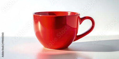 A vibrant red cup rests centered on a standard kitchen scale against a softly lit background in a minimalist setting. Generative AI