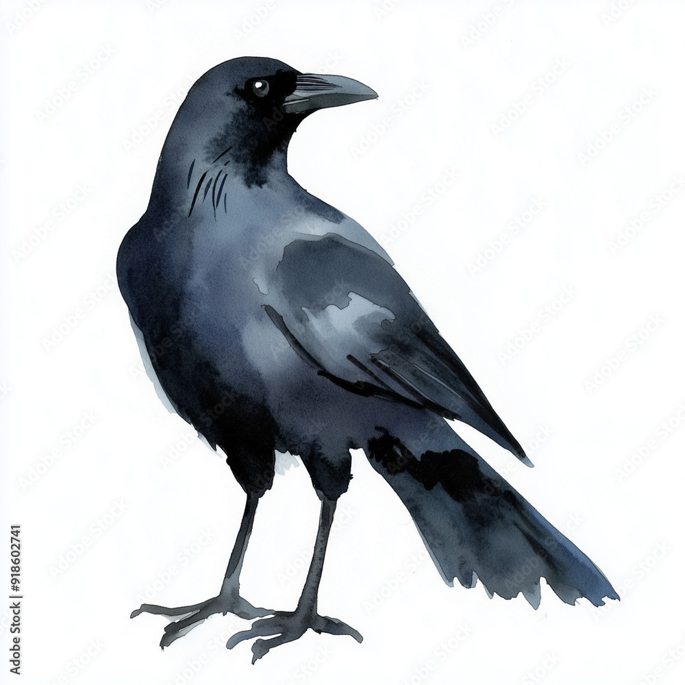 Fototapeta premium Watercolor Crow Art for Kids in Minimalist Style