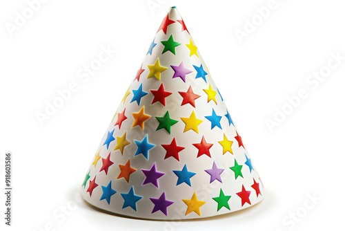 A colorful party hat adorned with vibrant stars, perfect for celebrations and festivities, displayed in a bright setting during a cheerful gathering. Generative AI