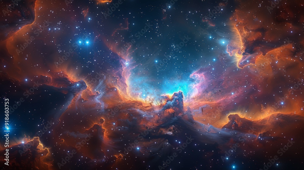 Obraz premium Stunning view of a colorful nebula in deep space showcasing vibrant hues and distant stars